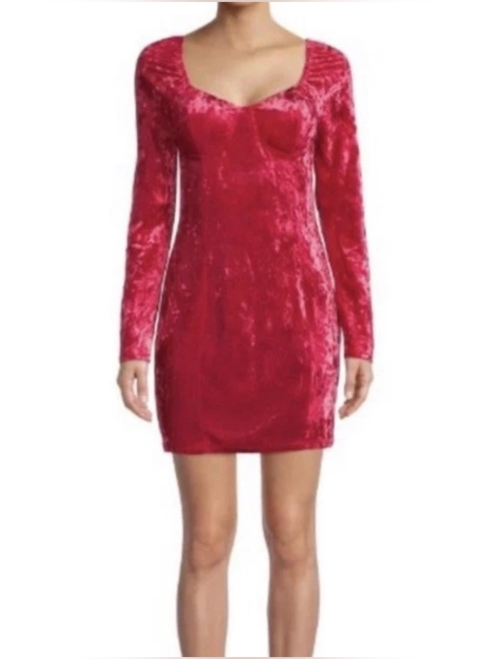 Madden NYC Red Crushed Velvet Long Sleeve Corset Bodycon Mini Dress Size L